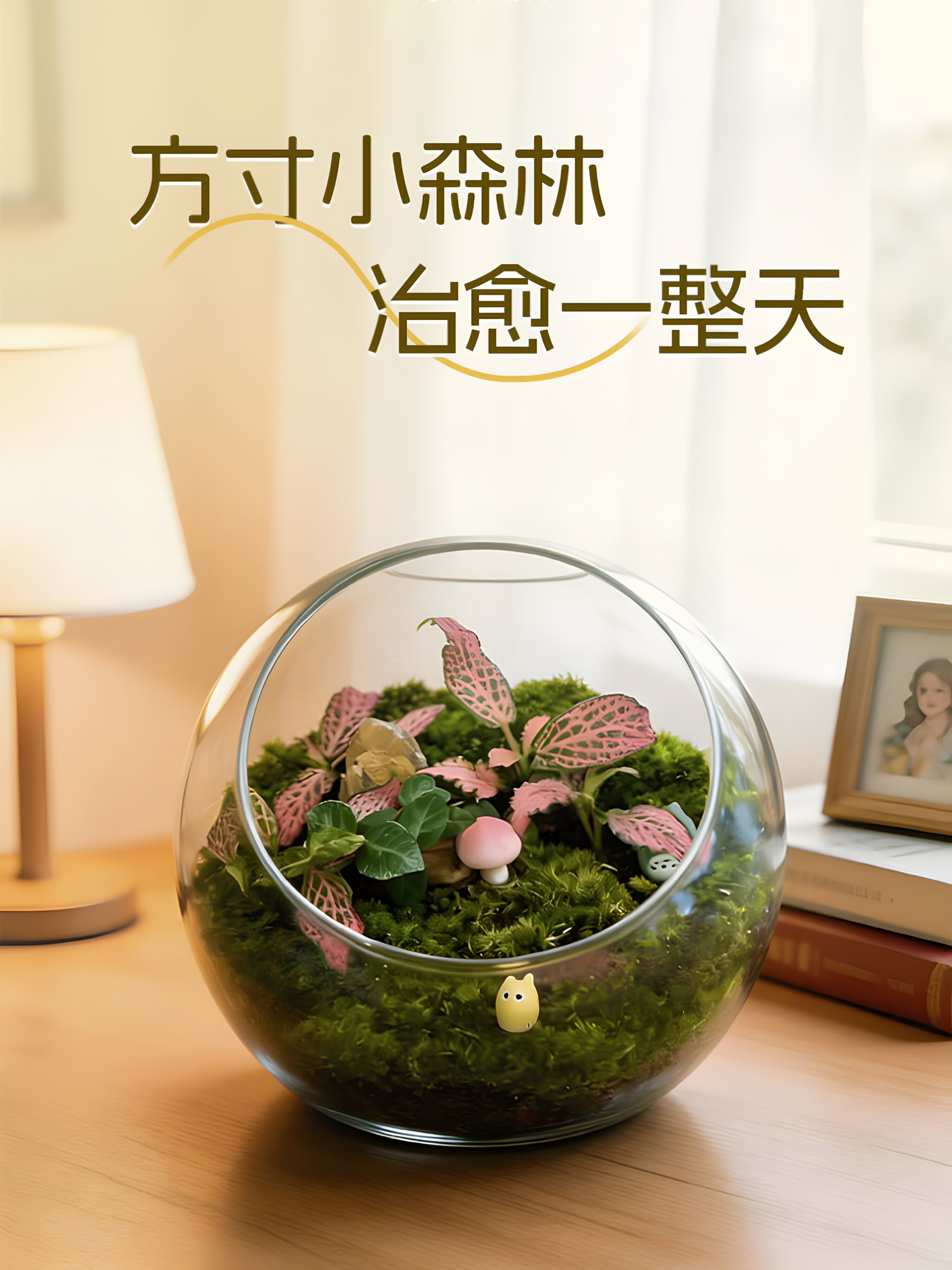 圆形生态缸桌摆网纹草高级苔藓微景观艺术室内小众摆件冷门礼物