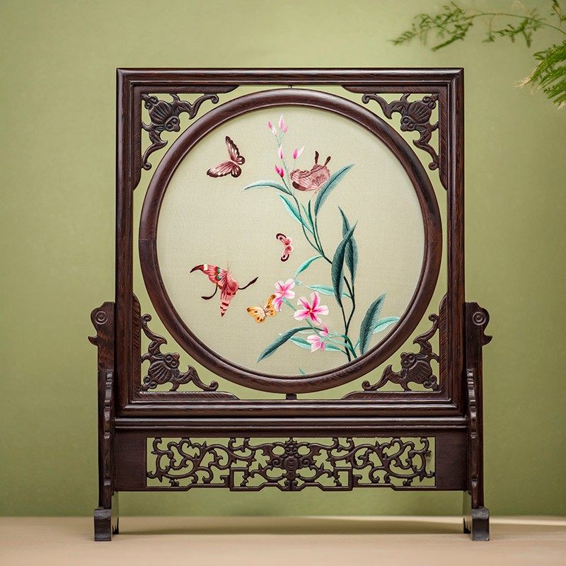 苏州手工双面绣台屏实木摆台苏绣屏风中式创意工艺品刺绣礼品摆件