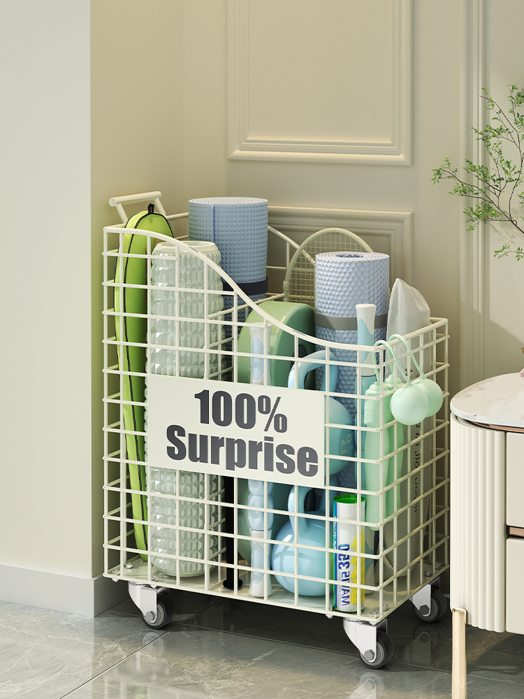 网红瑜伽垫收纳筐带轮置物架运动健身器材篮球收纳架家用整理神器