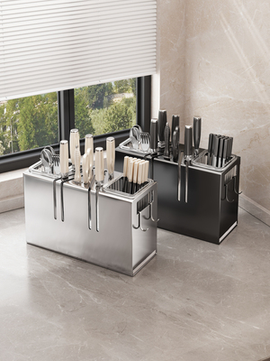 帅仕2025新款不锈钢刀架置物架刀筷筒一体刀具收纳架台面壁挂家用