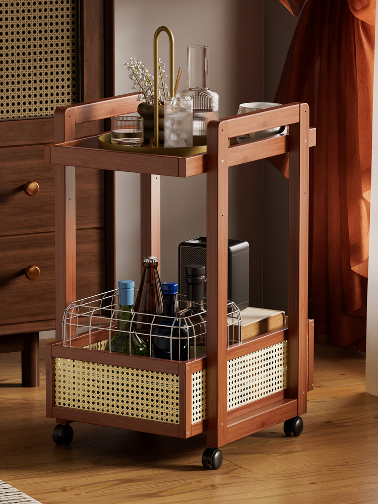 移动小边几中古小推车置物架家用客厅沙发边几餐厅带轮可储物推车