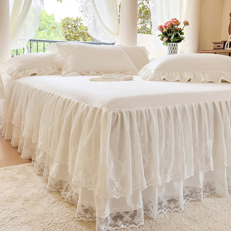 白色公主风单层床裙蕾丝花边床罩夏天凉席裙边遮丑防尘罩防滑床单
