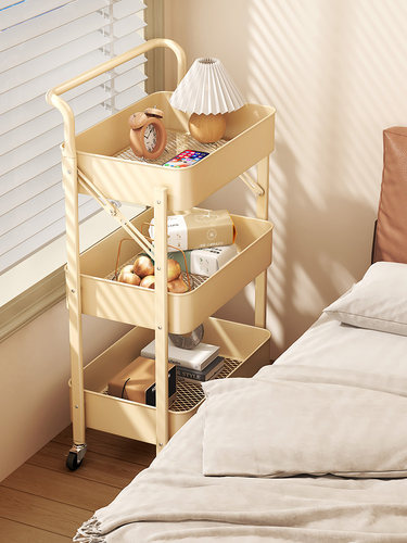 床头置物架落地折叠可移动小推车卧室多层零食收纳架子厨房手推车