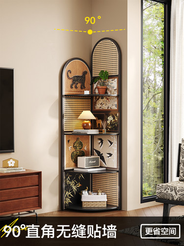 美世达中古风转角置物架扇形三角书架收纳书柜复古角落墙角拐角柜