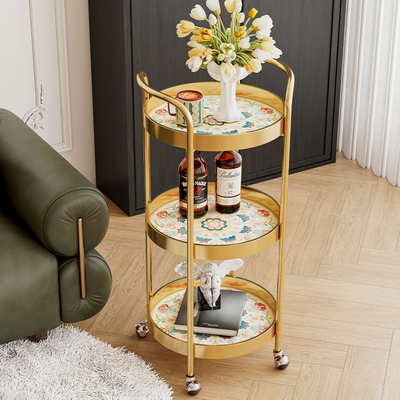 皇力轻奢小推车茶几客厅边几北欧可移动带轮子卧室角几阳台小圆桌