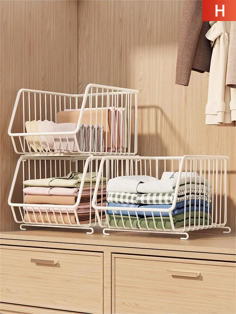 衣柜收纳网篮双层置物架柜子隔板铁艺拉篮衣柜改造网格衣服收纳筐