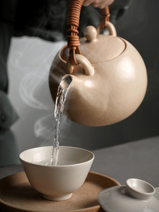 九土煮茶陶壶烧水壶明火提梁壶日式陶泥电陶炉煮茶壶围炉炭炉专用