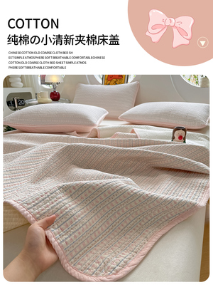 全棉棉花绗缝床盖单件2025新款纯棉夹棉榻榻米防滑床炕单四季通用