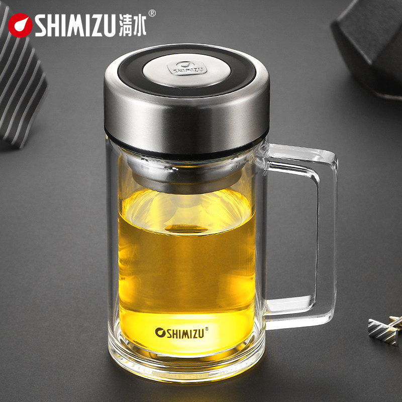 清水玻璃杯双层大容量带把办公水杯便携带盖过滤玻璃泡茶杯子定制,餐饮具,玻璃杯,淘宝优惠券,粉丝福利购,淘宝优惠卷