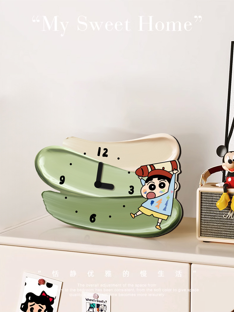 蜡笔小新创意桌面小时钟摆件客厅钟表摆台式可爱实用系列礼物周边