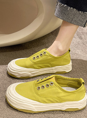 布日系芒果头帆鞋女一脚蹬22春秋新款超火小白0鞋奶4呼呼休46391