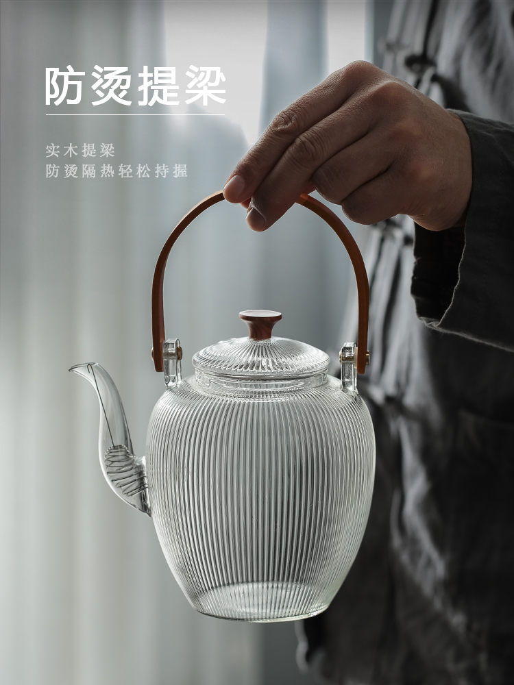 日式提梁壶全玻璃煮茶壶可明火加热烧水壶电陶炉专用女士花茶壶