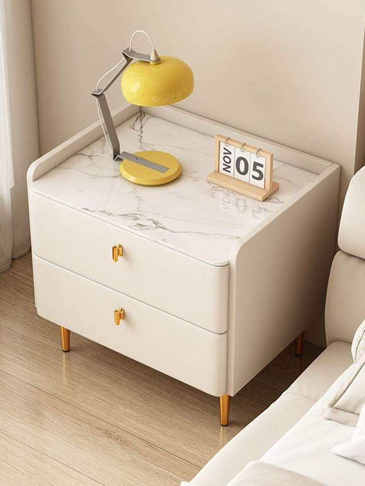 卧室床头柜意式轻奢岩板储物柜小型简约风现代床边实木床头收纳柜