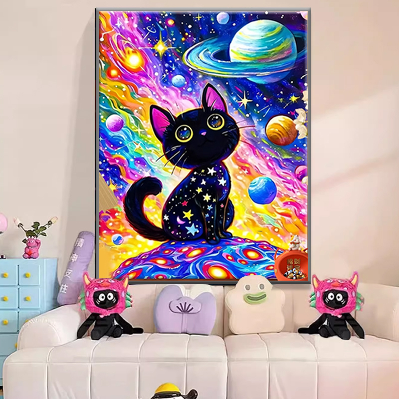 钻石绣2025新款客厅星空喵十字绣满钻可爱猫咪点钻钻石画儿童卡通
