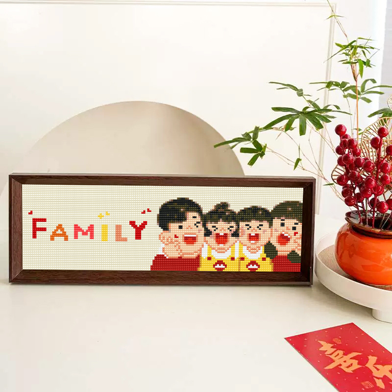 全家福带框钻石画2025新款幸福一家人十字绣满钻砖石画儿童点钻画