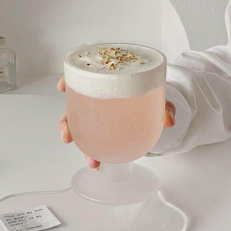 做旧磨砂高脚杯高颜值女生玻璃星空杯喝水果汁饮品鸡尾酒杯子
