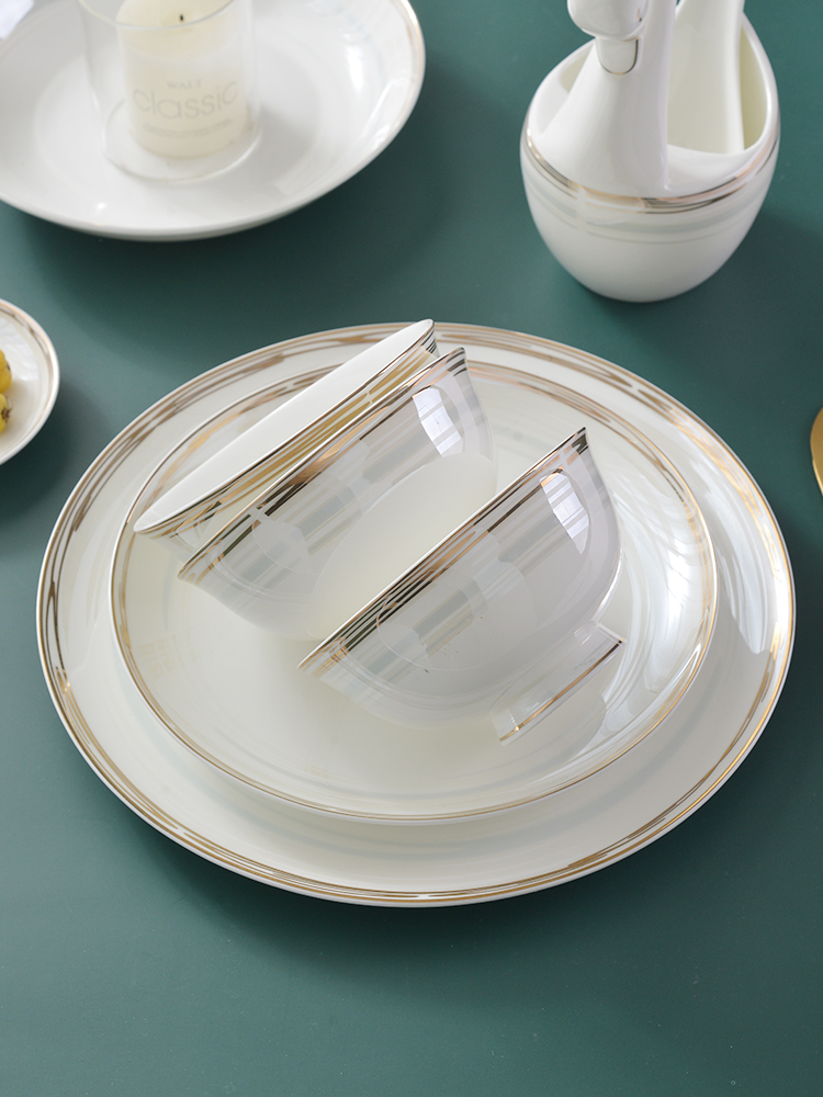 现代轻奢餐具唐山骨瓷防烫吃饭小碗陶瓷单个家用碗碟10个套装乔迁