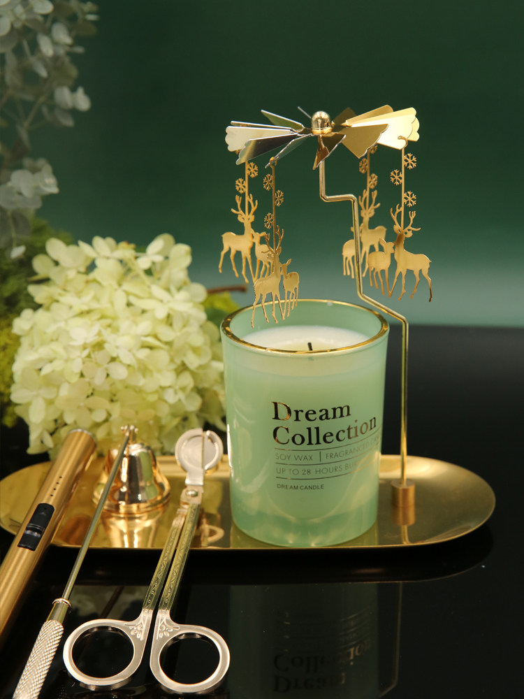 旋转烛台走马灯捕梦网香薰蜡烛烛台旋转木马旋转风车托盘创意摆件