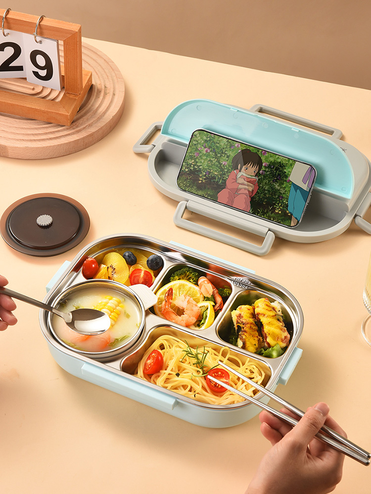 304不锈钢保温饭盒学生上班族用餐盘打饭带饭密封分格便当大容量