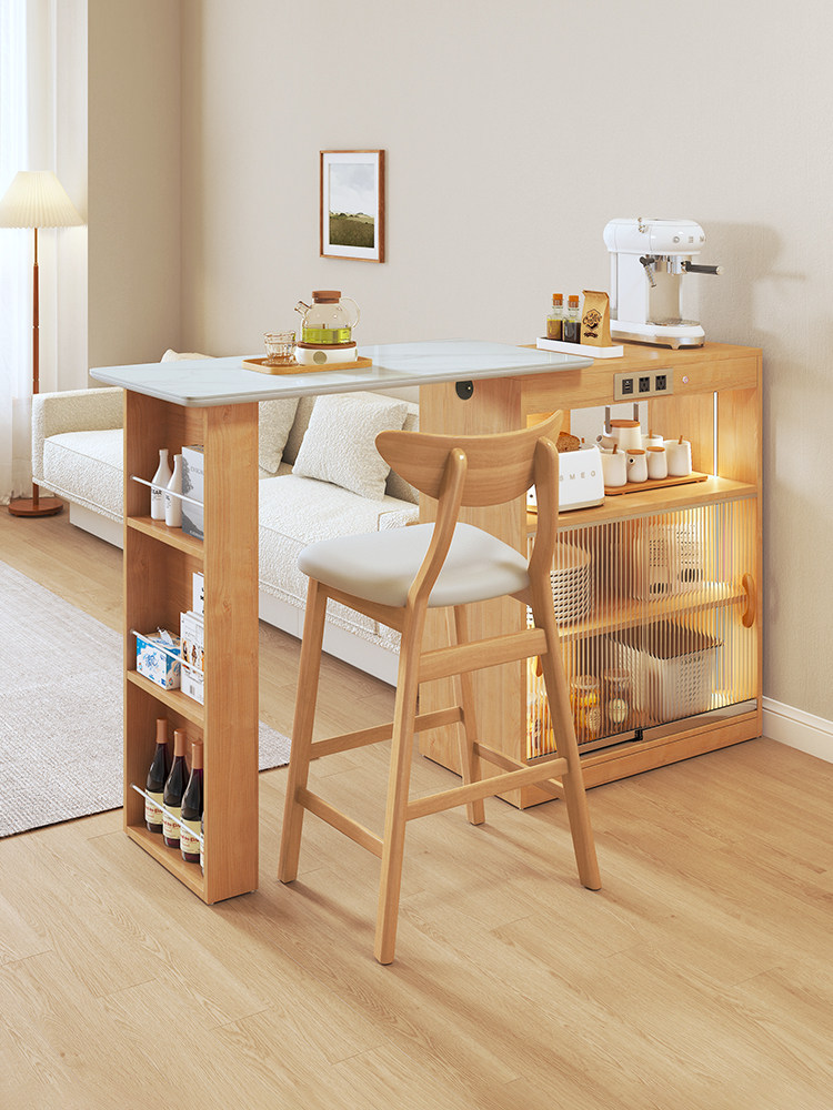 志光日式岩板吧台餐边柜隔断一体客厅实木伸缩餐桌小户型酒柜储物