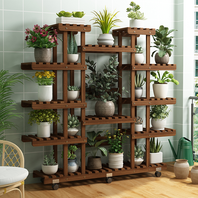 大花架子实木质多层室内外多肉盆栽托架客厅阳台置物架防腐落地式