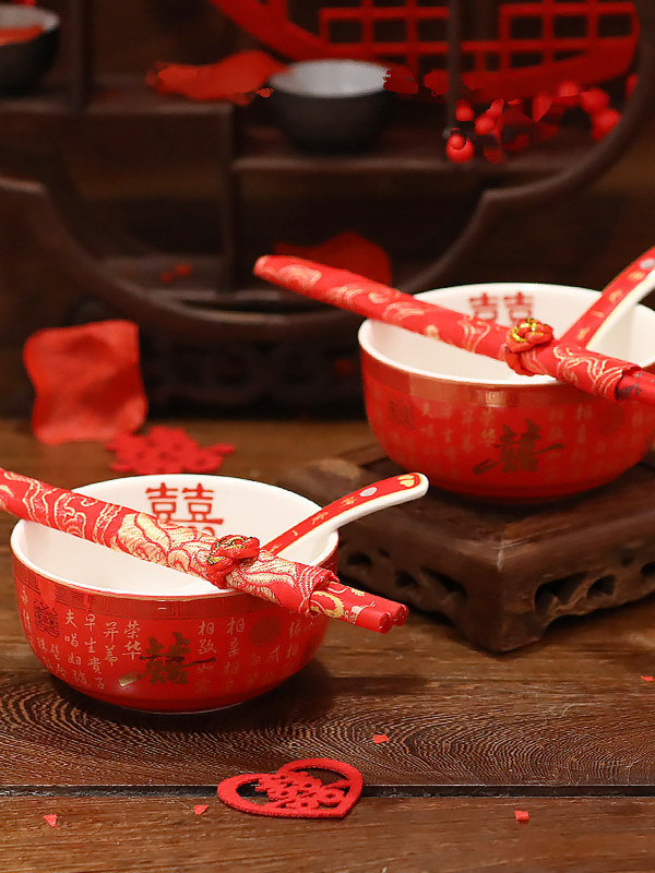 结婚喜碗套装碗筷红碗陪嫁女方一对红色喜庆用的对碗婚礼用品大全,3C数码配件,USB多功能数码宝,淘宝优惠券,粉丝福利购,淘宝优惠卷