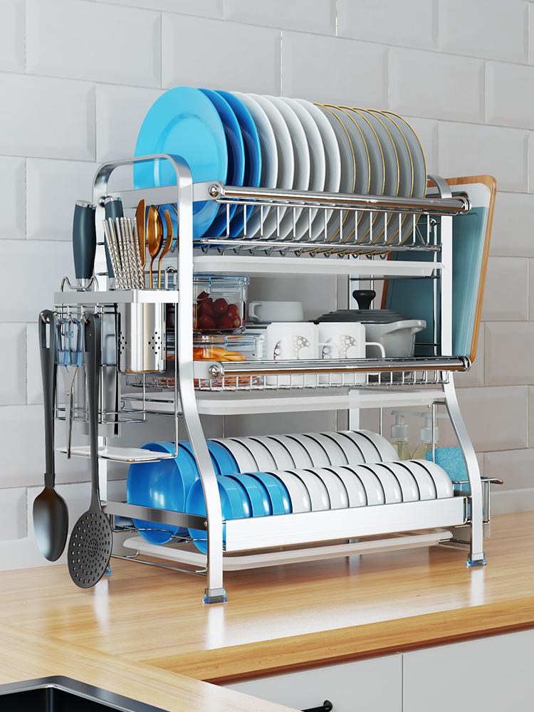 厨房置物架不锈钢碗架沥水篮台面晾放碗筷多层多功能收纳滤架