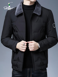 萨拉维夫品牌鸭绒轻薄磨毛翻领羽绒服男士短款冬季中青年保暖外套