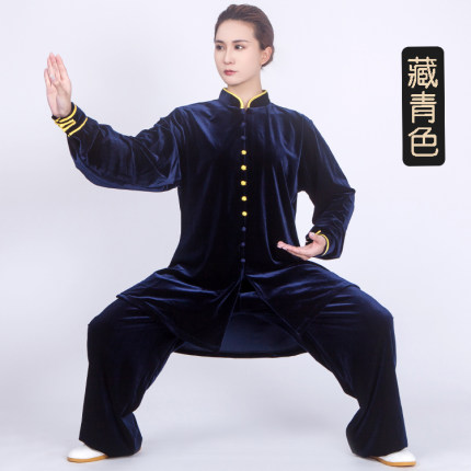 新太极服女装2023新款加厚南韩金丝绒春秋冬中长款太极拳练功服男