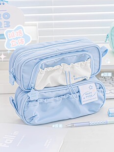 星星抽绳笔袋女孩超大容量双层小学生ins风日系铅笔盒男生儿童隔