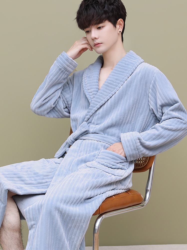 加厚珊瑚绒睡袍男款秋冬季加绒法兰绒浴袍大码睡衣长袍家居服晨袍