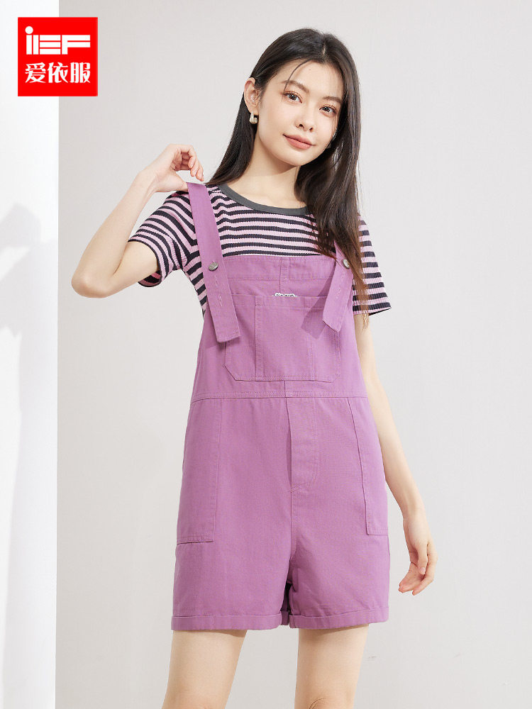 ief/爱依服套装女2024春夏新款减龄俏皮背带裤百搭条纹短袖两件套