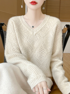 内加码 100纯羊毛剪裁女士底衬衫 式 厚款 女士秋冬针织毛衣 2025新款