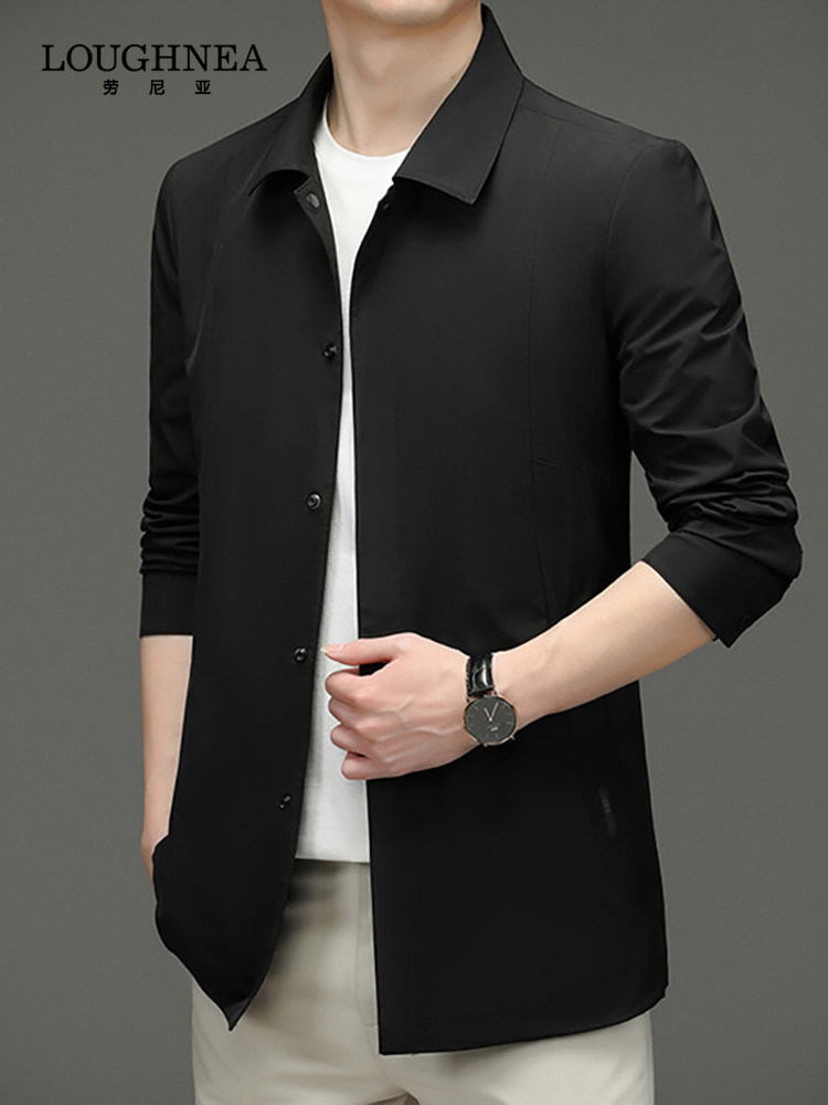 LOUGHNEA高端商务休闲翻领夹克外套男中长款春秋高级感中年茄克衫