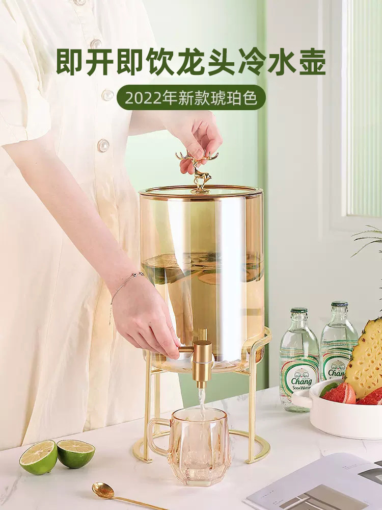冷水壶带龙头耐高温玻璃家用储水凉水瓶水果茶冷泡饮料果汁桶套装,餐饮具,冷水壶,淘宝优惠券,粉丝福利购,淘宝优惠卷