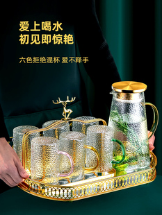 轻奢高级感锤纹玻璃杯家用带手柄喝水杯待客茶杯简约客厅杯子套装