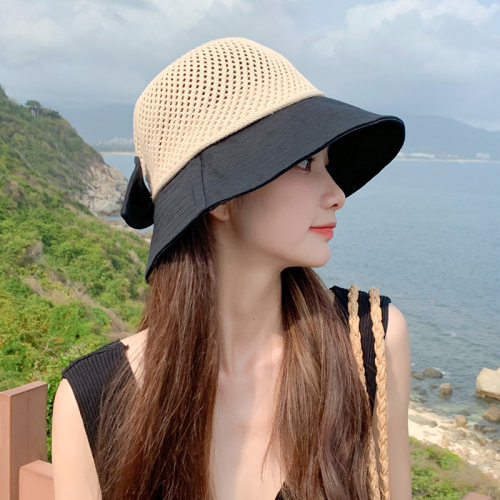 夏季帽子遮阳帽女士韩版潮百搭遮脸防晒春编织渔夫帽太阳0501k