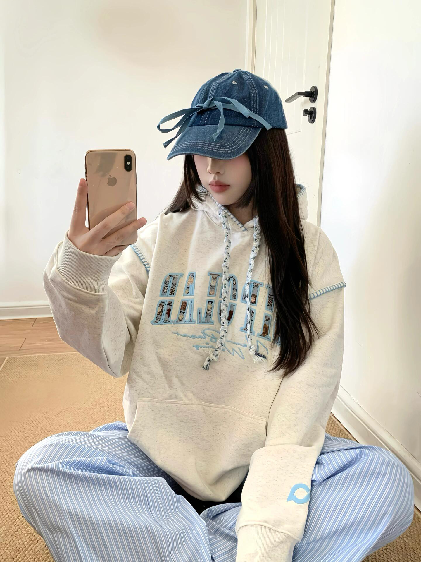 美式复古字母刺绣连帽卫衣女2025新款秋冬季小个子宽松休闲外套潮