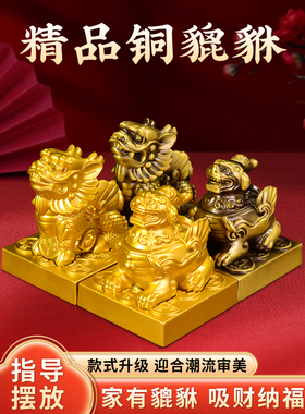 铜貔貅摆件招财一对公母黄铜貔貅皮丘貔犰家用客厅店铺聚财高级感