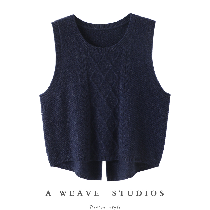 不容错过！好搭~针织山羊绒衫女马甲无袖后开叉纯羊绒打底衫秋冬