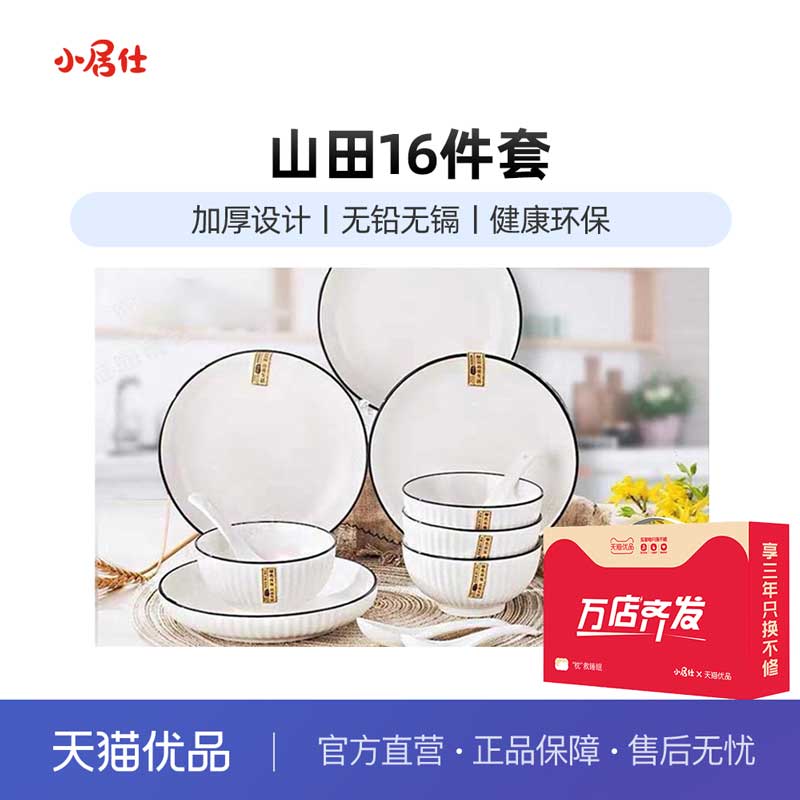 简约风16头陶瓷餐具家用碗碟套装山田T016