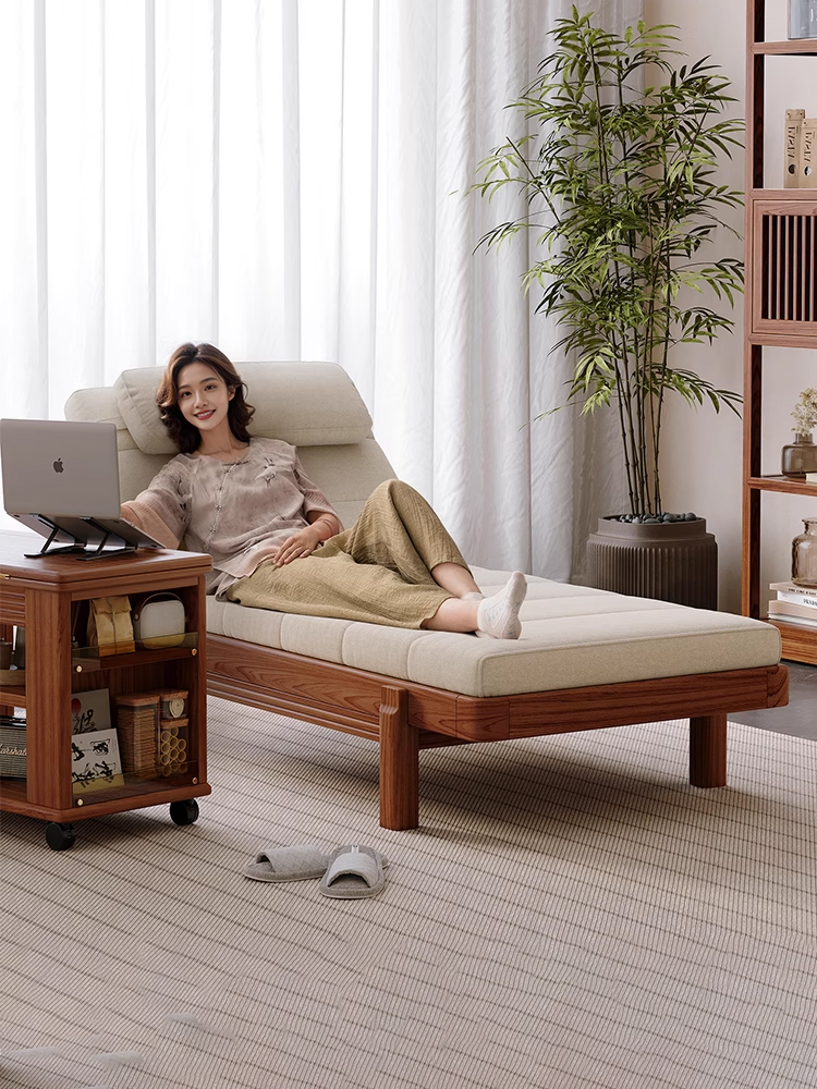 新中式实木贵妃椅沙发床老榆木单人沙发卧室客厅美人榻贵妃榻躺椅