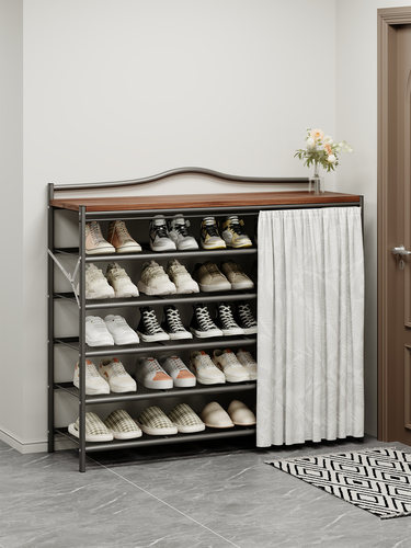 简易折叠鞋架子家用门口多层带帘鞋架出租房用小窄免安装防尘鞋柜