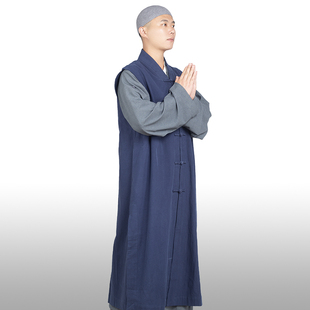 僧服伽蓝褂春秋季亚麻和尚服长款马夹男女款出家师父马甲大褂坎肩