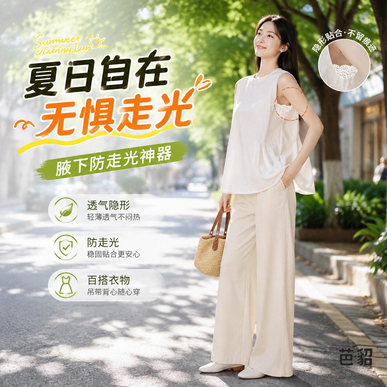 腋下防走光神器无袖百搭配饰女夏季透气网纱袖口蕾丝花边辅料高档