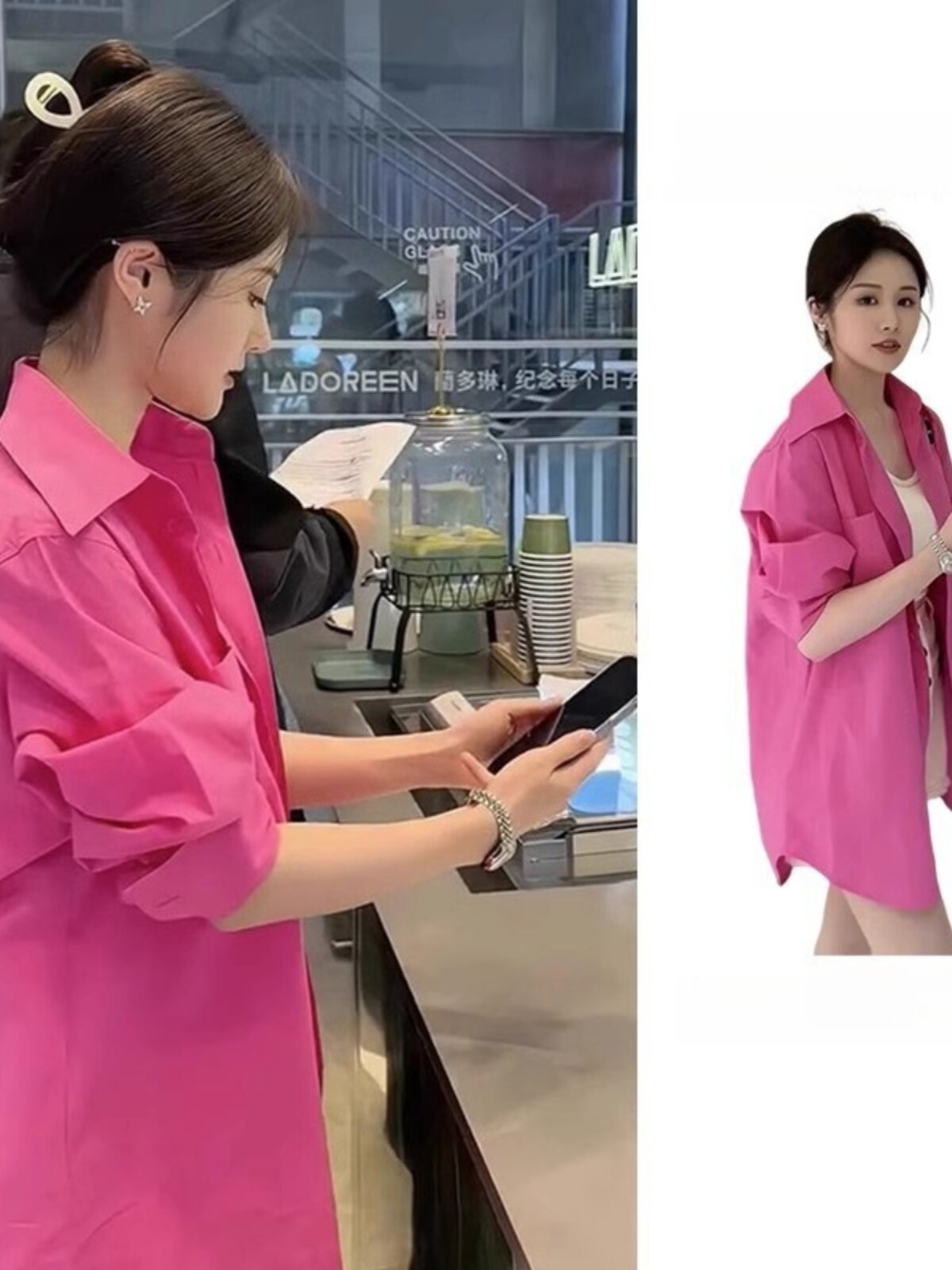 潮牌1212早秋粉色衬衫女新款衬衣外套长袖法式上衣设计感小众宽松