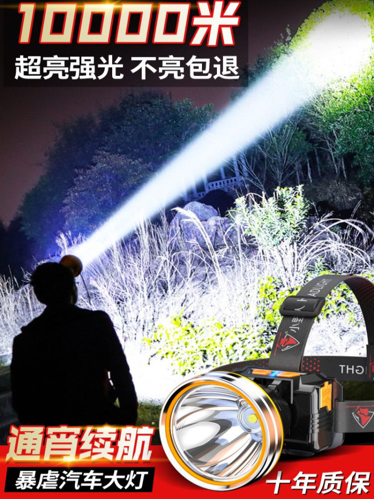 头灯2025新款强光超亮充电头戴式照明灯矿灯户外钓鱼专用感应矿灯