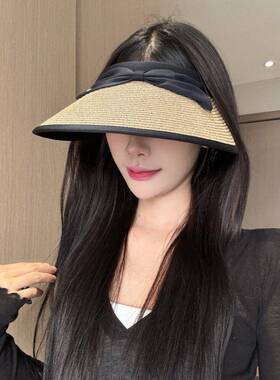 夏季发带风格大檐遮阳和防晒空顶帽的妇女户外新草帽0603z