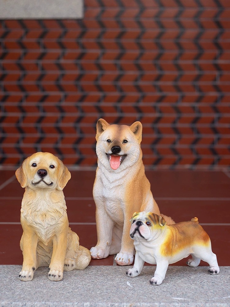 仿真柴犬落地摆件花园庭院装饰动物摆件仿真八哥金毛狗狗模型摆件