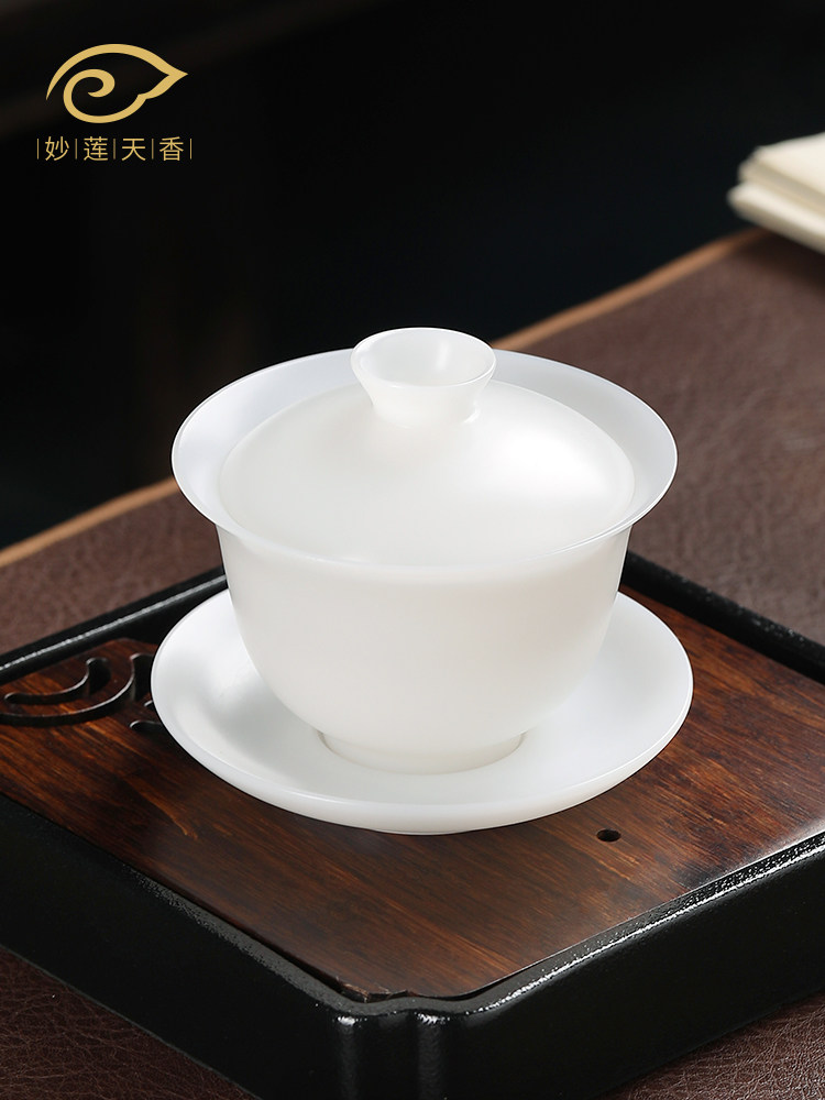 妙莲天香高档冰种玉瓷三才盖碗德化羊脂白瓷茶具泡茶茶碗茶杯单个